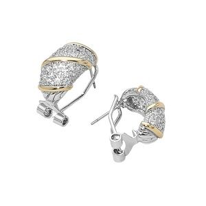 Elegant 14K Gold Plated Two Tone CZ Stone Pave Half Hoop Women's Earrings